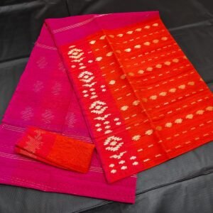 Orange jamdani saree with blouse piece