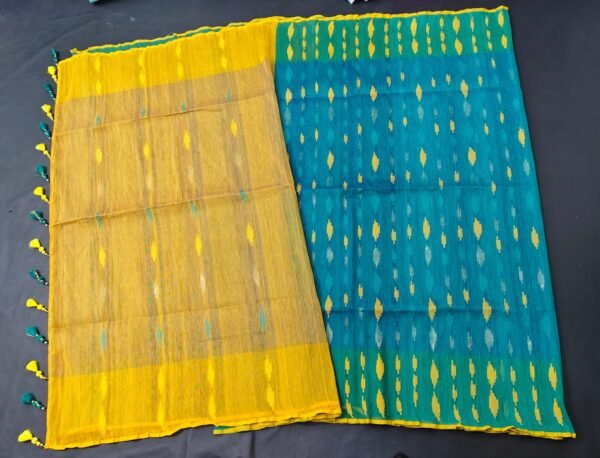 সি গ্রিন (sea green) & হলুদ কালার জামদানি শাড়ি