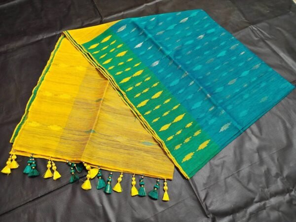 সি গ্রিন (sea green) & হলুদ কালার জামদানি শাড়ি (copy)