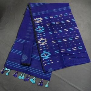 Blue color half silk jamdani saree with blouse piece