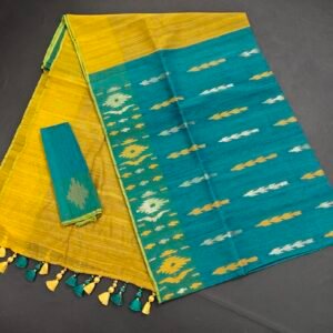 Sea Green color half silk jamdani saree with blouse piece