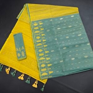 Teal Green color half silk jamdani saree with blouse piece