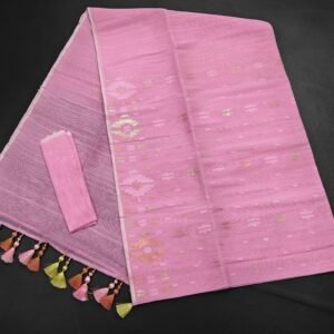 Mauve Pink color half silk jamdani saree with blouse piece
