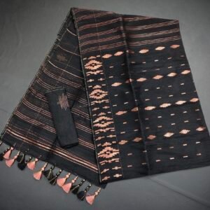 Black color half silk jamdani saree with blouse piece