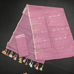Mauve Pink color half silk jamdani saree with blouse piece