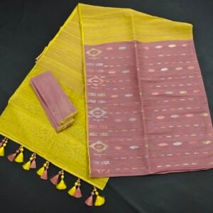 Dusty Mauve color half silk jamdani saree with blouse piece