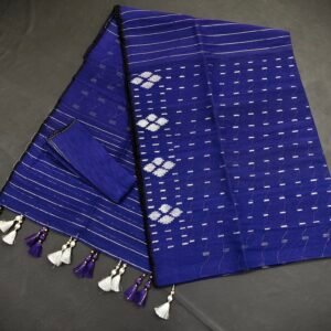 Blue color half silk jamdani saree with blouse piece