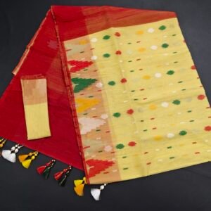 Light Biscuit color half silk jamdani saree with blouse piece
