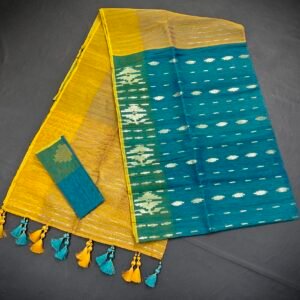 Sea Green color half silk jamdani saree with blouse piece