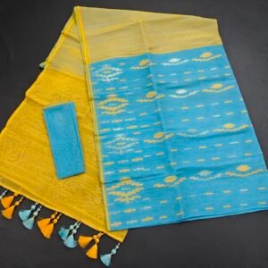 Sky Blue color half silk jamdani saree with blouse piece