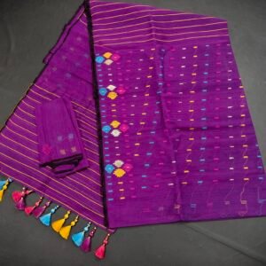 Violet color half silk jamdani saree with blouse piece