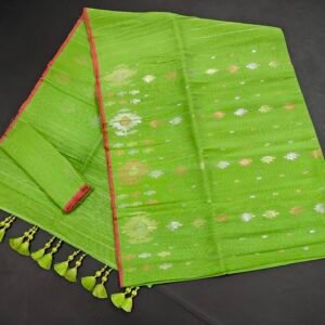 Parrot Green color half silk jamdani saree with blouse piece