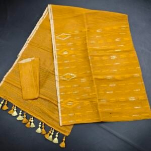 Deep Yellow (Kathali) color half silk jamdani saree with blouse piece