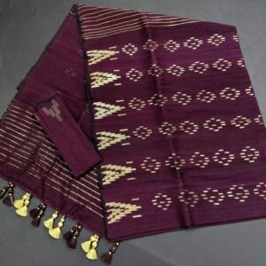 Coffee color half silk jamdani saree with blouse piece