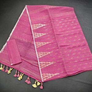 Rose Pink color half silk jamdani saree with blouse piece