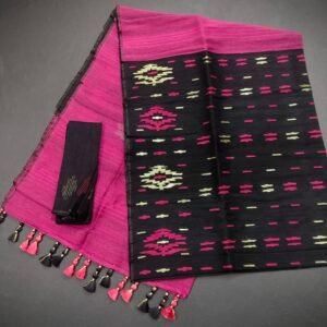 Black color half silk jamdani saree with blouse piece