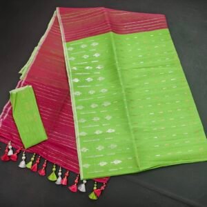 Parrot Green color half silk jamdani saree with blouse piece