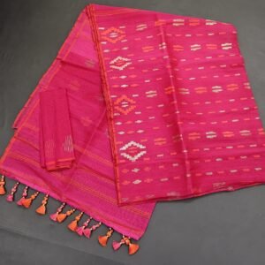 Magenta color half silk jamdani saree with blouse piece