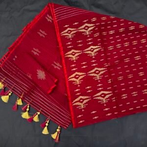 Meron (Redish) color half silk jamdani saree with blouse piece
