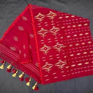 Meron (Redish) color half silk jamdani saree with blouse piece
