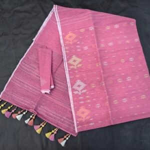 Mauve Pink color half silk jamdani saree with blouse piece